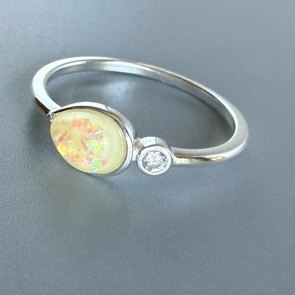 Sterling Silver Opal Teardrop Ring with Sparkling Accent - Picture 4 of 13